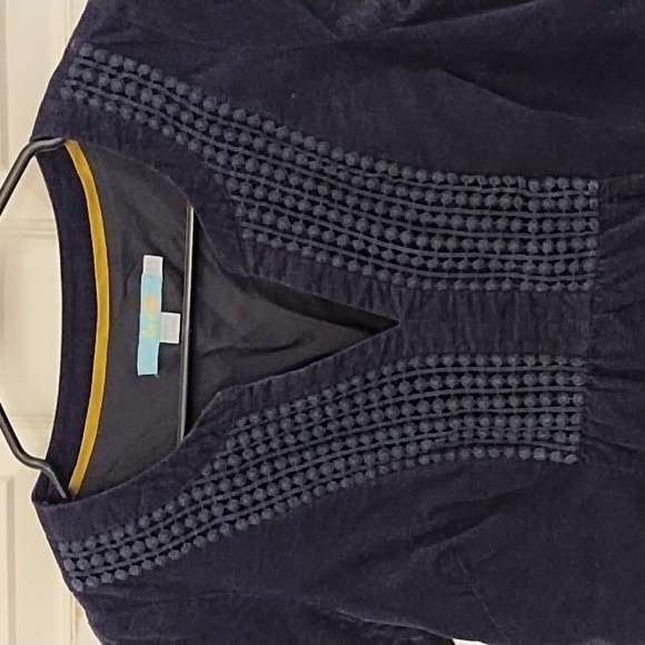 Boden Navy 100% Cotton Velvet Midi Dress W/ Embroidery Detail - Picture 1 of 11